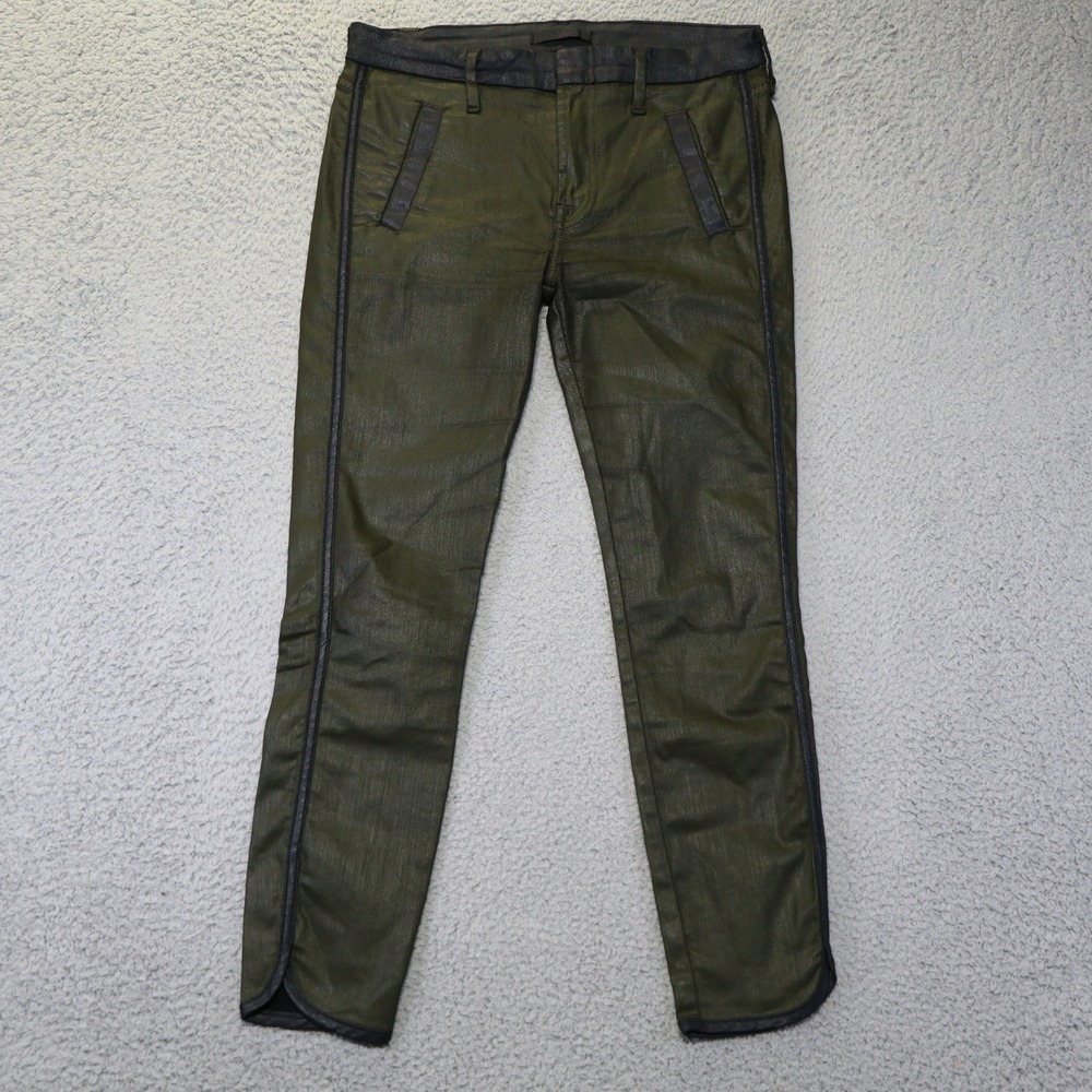 7 For All Mankind Olive Green Coated Tuxedo Skinny Jeans Size 27 Metallic Trim